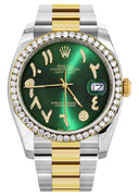 New Style | Gold & Steel Rolex Datejust Watch | 36Mm | Green Arabic Diamond Dial | Oyster Band