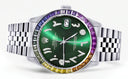 Diamond Gold Rolex Watch For Men 16200 | 36Mm | Rainbow Sapphire Bezel | Green Arabic Numeral Dial | Jubilee Band