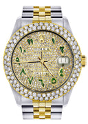 Diamond Gold Rolex Watch For Men 16233 | 36Mm | Diamond Green Arabic Dial | Two Row 4.25 Carat Bezel | Jubilee Band