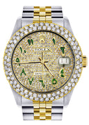 Diamond Gold Rolex Watch For Women 16233 | 36Mm | Diamond Green Arabic Dial | Two Row 4.25 Carat Bezel | Jubilee Band