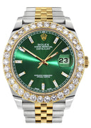 Rolex Datejust II Watch | 41 MM | 18K Yellow Gold & Stainless Steel | Custom Green Baguette Diamond Dial | Jubilee Band