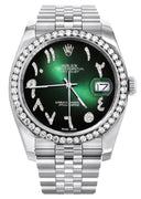 New Style | Hidden Clasp | Diamond Rolex Datejust Watch | 36Mm | Green Black Arabic Diamond Dial | Jubilee Band