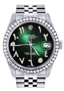 Diamond Mens Rolex Datejust Watch 16200 | 36Mm | Green Black Arabic Diamond Dial | Jubilee Band
