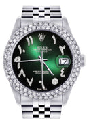 Mens Rolex Datejust Watch 16200 | 36Mm | Green Black Arabic Diamond Dial | Two Row 4.25 Carat Bezel | Jubilee Band