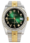 New Style | Hidden Clasp | Gold & Steel Rolex Datejust Watch | 36Mm | Green Black Arabic Diamond Dial | Jubilee Band