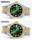 Gold & Steel Rolex Datejust Watch 16233 for Men  | 36Mm | Green Black Arabic Diamond Dial | Jubilee Band