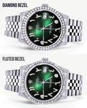 Diamond Mens Rolex Datejust Watch 16200 | 36Mm | Green Black Arabic Diamond Dial | Jubilee Band