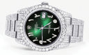 Iced Out Rolex Datejust 36 MM | Stainless Steel | 16.5 Carats of Diamonds | Green Black Arabic Diamond Dial | Oyster Band | Model 116200