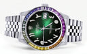 Diamond Gold Rolex Watch For Men 16200 | 36Mm | Rainbow Sapphire Bezel | Green Black Arabic Numeral Dial | Jubilee Band
