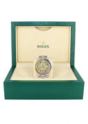 Diamond Gold Rolex Watch For Men 16233 | 36Mm | Rainbow Sapphire Bezel | Iced Out Green Arabic Numeral Dial | Jubilee Band