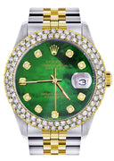 Diamond Gold Rolex Watch For Women 16233 | 36Mm | Green Mother of Pearl Dial | Two Row 4.25 Carat Bezel | Jubilee Band