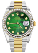 New Style | Diamond Gold Rolex Watch For Men | 36Mm | Green Mother Of Pearl Dial | Oyster Band