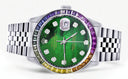 Diamond Gold Rolex Watch For Men 16200 | 36Mm | Rainbow Sapphire Bezel | Green Mother Of Pearl Dial | Jubilee Band
