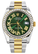 New Style | Gold & Steel Rolex Datejust Watch | 36Mm | Green Roman Diamond Dial | Oyster Band
