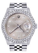 Womens Rolex Datejust Watch 16200 | 36Mm | Grey Dial | Two Row 4.25 Carat Bezel | Jubilee Band
