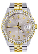 Diamond Gold Rolex Watch For Men 16233 | 36Mm | Custom Grey Dial | Two Row 4.25 Carat Bezel | Jubilee Band