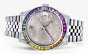 Diamond Gold Rolex Watch For Men 16200 | 36Mm | Rainbow Sapphire Bezel | Grey Dial | Jubilee Band