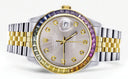 Diamond Gold Rolex Watch For Men 16233 | 36Mm | Rainbow Sapphire Bezel | Grey Dial | Jubilee Band