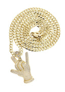 10K Yellow Gold Chain & Cz Hand Horns Pendant | Appx. 16.4 Grams