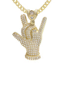 10K Yellow Gold Chain & Cz Hand Horns Pendant | Appx. 16.4 Grams