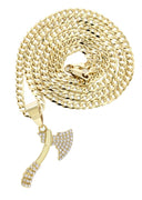 10K Yellow Gold Chain & Cz Hatchet Pendant | Appx. 13.8 Grams