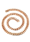 Womens 14K Rose Gold Chain - Hollow Rose Miami Cuban Link Chain