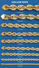 Gold Chain - Mens Hollow Rope Chain 10K/14K Gold