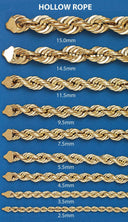 Gold Chain - Womens Hollow Rope Chain 10K/14K Gold