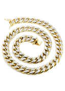 Womens 14K Gold Chain - Hollow Diamond Cut Miami Cuban Link Chain