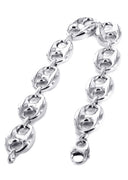 Hollow Mens Puff Bracelet 10K/14K White Gold
