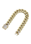 Hollow Monaco Mens Miami Cuban Link Bracelet 10K/14K Yellow Gold