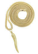 10K Yellow Gold Franco Chain & Gold Italian Horn Pendant | Appx. 11.6 Grams