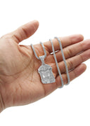 White Gold Plated Franco Link Chain & Jesus Head Pendant | Appx. 14.8 Grams