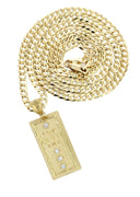 10K Yellow Gold Cuban Chain & Cz Gold Brick Pendant | Appx. 15.1 Grams