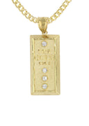 10K Yellow Gold Cuban Chain & Cz Gold Brick Pendant | Appx. 15.1 Grams