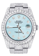 Iced Out Rolex Datejust 36 MM | Stainless Steel | 16.5 Carats of Diamonds | Light Blue Diamond Dial | Oyster Band | Model 116200