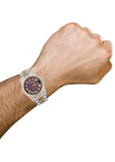 Iced Out Rolex Datejust 36 MM | Two Tone | 10 Carats of Diamonds | Burgandy Roman Diamond Dial