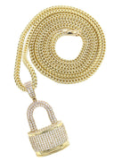 10K Yellow Gold Chain & Cz Lock Pendant | Appx. 17 Grams