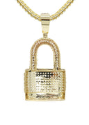 10K Yellow Gold Chain & Cz Lock Pendant | Appx. 17 Grams