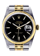Diamond Rolex Datejust | 18K Yellow Gold and Stainless Steel | Fluted Gold Bezel | 36 MM | Black Stick Dial