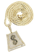 10K Yellow Gold Chain & Cz Money Bag Pendant | Appx. 20 Grams