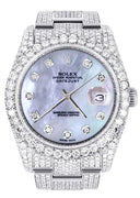 Iced Out Rolex Datejust 36 MM | Stainless Steel | 16.5 Carats of Diamonds | Mother of Pearl Diamond Dial | Oyster Band | Model 116200