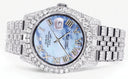 Iced Out Rolex Datejust 36 MM | Stainless Steel | 16.5 Carats of Diamonds | Blue Mother of Pearl Roman Diamond Dial | Jubilee Band | Model 116200