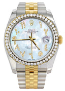 New Style | Hidden Clasp | Gold & Steel Rolex Datejust Watch | 36Mm | Mother of Pearl Arabic Diamond Dial | Jubilee Band