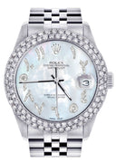 Mens Rolex Datejust Watch 16200 | 36Mm | Mother of Pearl Arabic Diamond Dial | Two Row 4.25 Carat Bezel | Jubilee Band