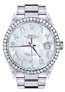 Diamond Mens Rolex Datejust Watch 16200 | 36Mm | Mother of Pearl Arabic Diamond Dial | Oyster Band