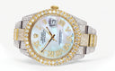 Diamond Iced Out Rolex Datejust 41 | 25 Carats Of Diamonds | Mother of Pearl Roman Numeral Dial | Two Tone | Two Row | Oyster Band