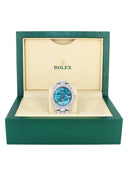 Womens Diamond Iced Out Rolex Datejust 41 | 25 Carats Of Diamonds | Aquamarine Mother of Pearl Dial | Two Row | Oyster Band
