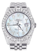 Iced Out Rolex Datejust 36 MM | Stainless Steel | 16.5 Carats of Diamonds | Mother of Pearl Arabic Diamond Dial | Jubilee Band | Model 116200