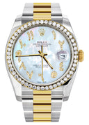 New Style | Gold & Steel Rolex Datejust Watch | 36Mm | Mother Of Pearl Arabic Diamond Dial | Oyster Band